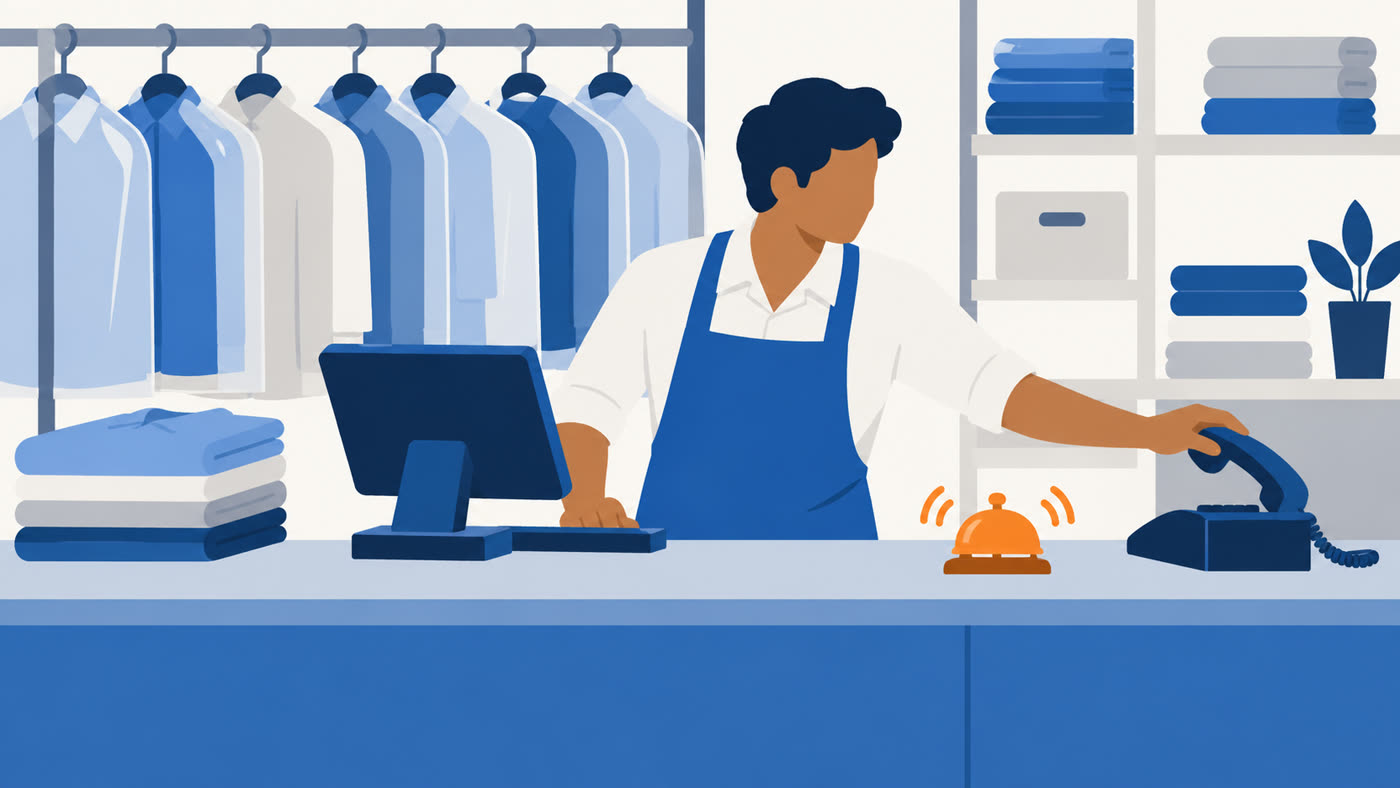 A laundry counter where a bell rings the moment a lead arrives